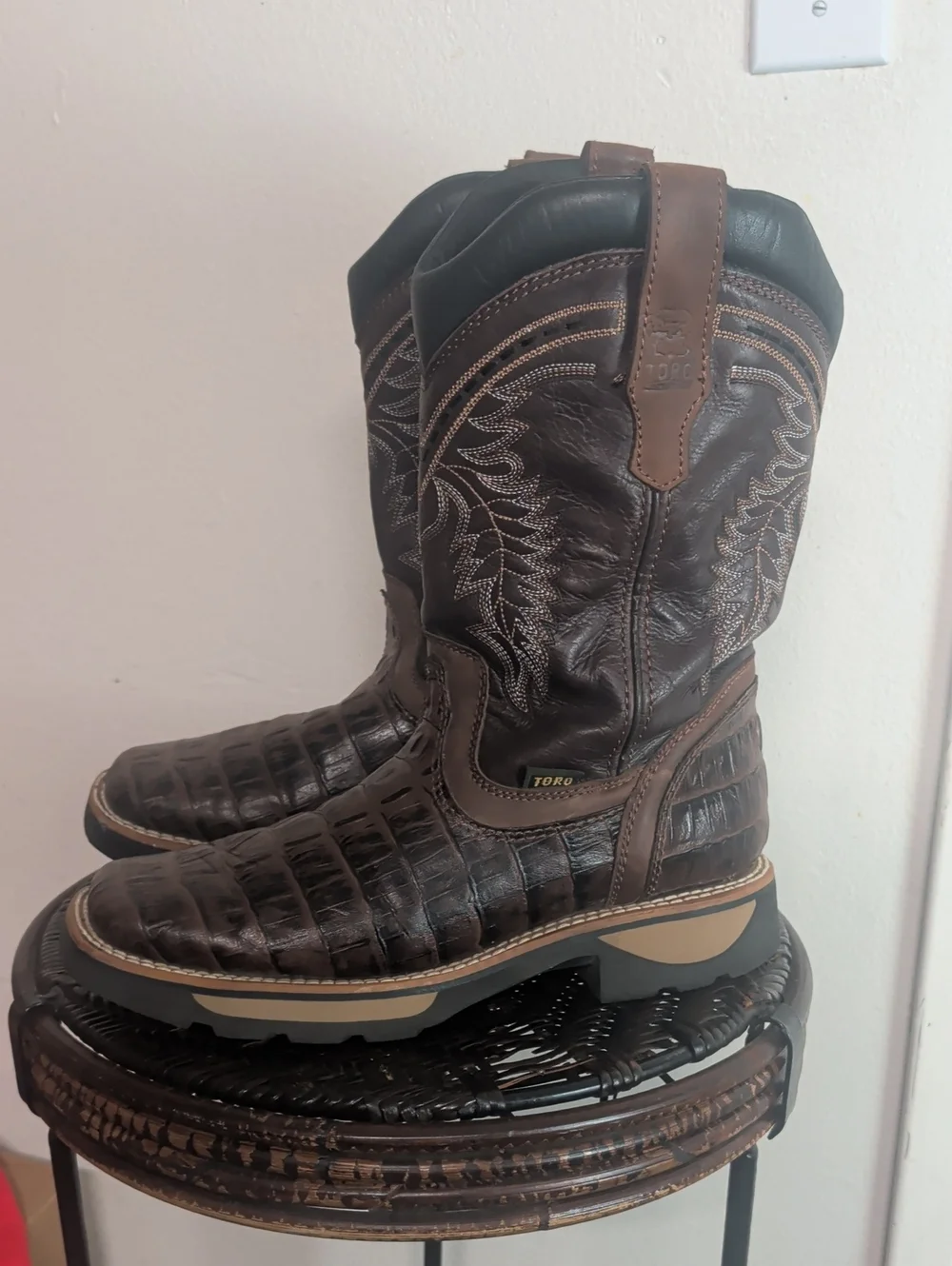 Buffalo And Bull Croc Print Square Toe Leather Boots Men Size 11
